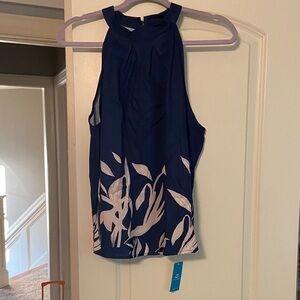 Cupshe Navy Tank Top with White Botanical Design